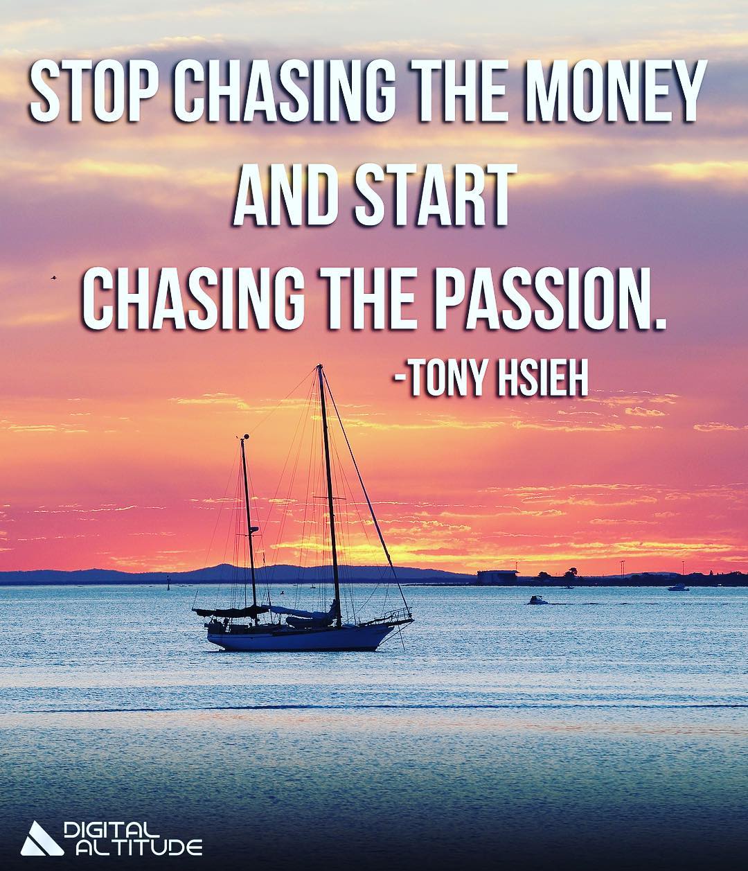 Stop chasing the money and start chasing the passion. - Tony Hsieh